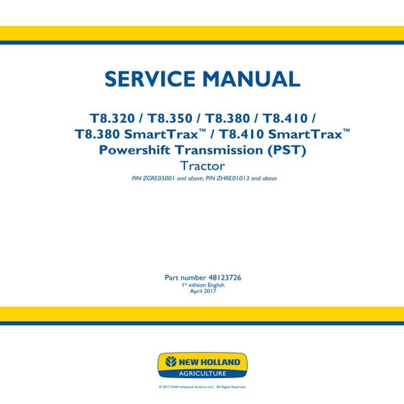 New holland t8.380 powershift transmission (pst) tractor service repair manual