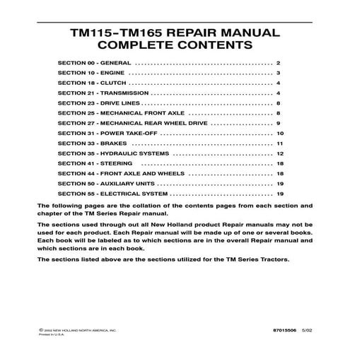 New holland tm165 tractor service repair manual