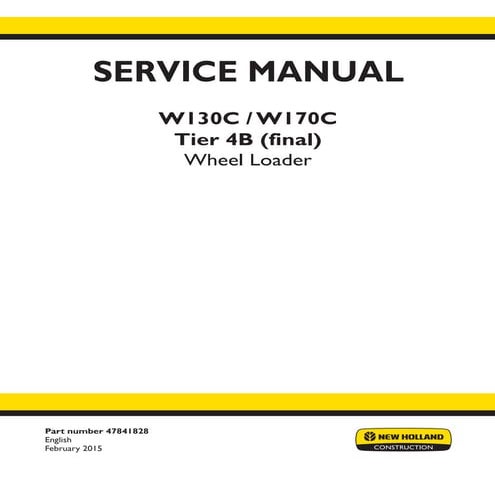 New holland w170 c tier 4b (final) wheel loader service repair manual