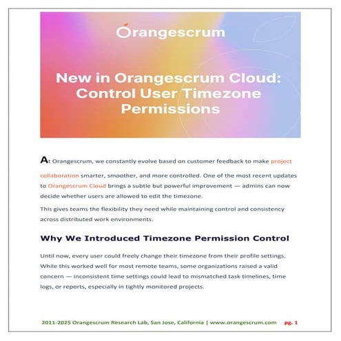 New in Orangescrum Cloud Control User Timezone Permissions