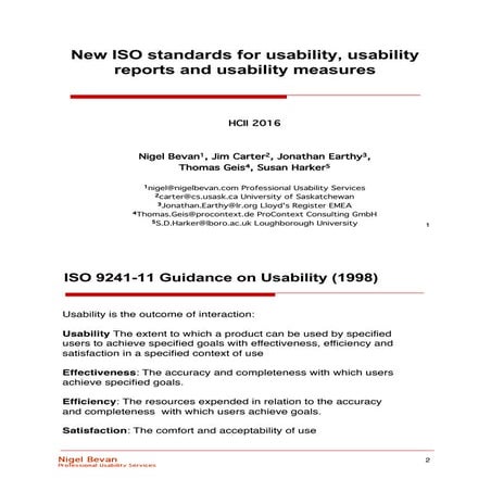 New ISO standards for usability, usability reports and usability measures slides
