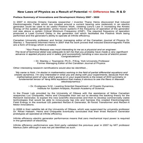 New Laws of Physics as a Result of Potential Difference inc. Research