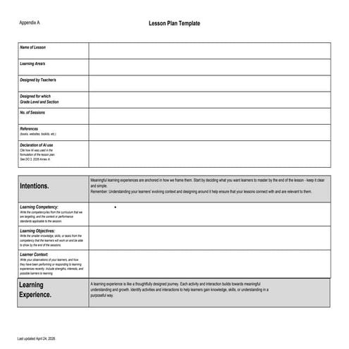 Comprehensive Lesson Plan Template for Management Education | DOCX