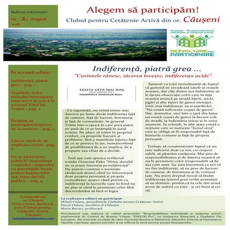 Alegem să participăm! Buletin informativ al Clubului pentru Cetățenie Activă ...
