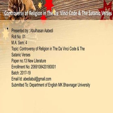 Religious controversy in The Da Vinci Code and The Satanic Verses | PPTX