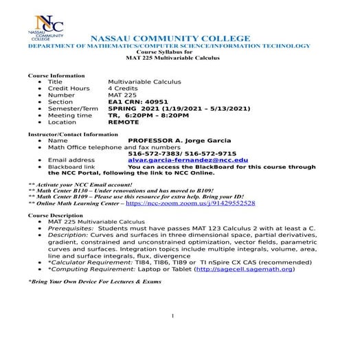 NEW MAT225 2021 Spring Syllabus