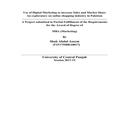 Use of digital Marketing to increase Market share in Pakistan (MBA Final Proj...