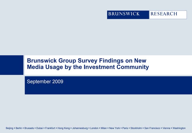 Brunswick Group Survey Findings on New Media Usage by the Investment Community