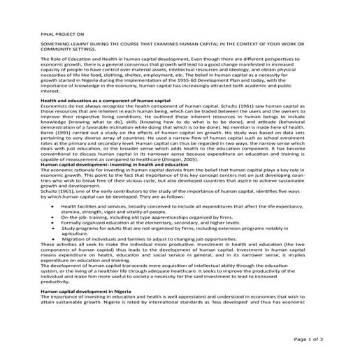 EXAMINES HUMAN CAPITAL  with nigeria as case study