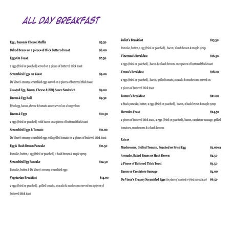 Union Diner Menu | PDF