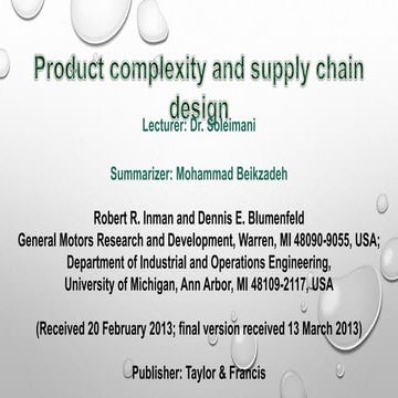 Product complexity and supply chain design. | PPTX