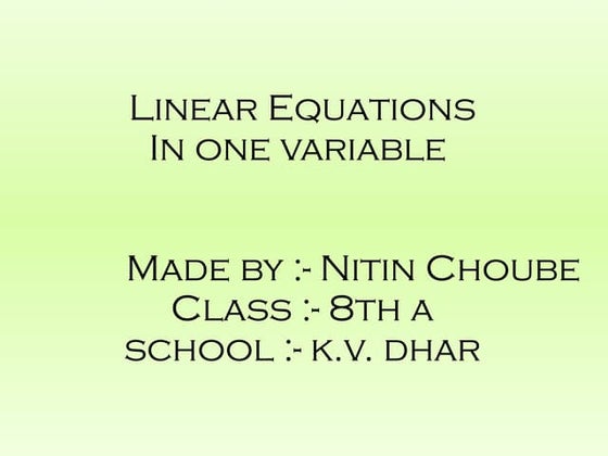 Linear Equation In one variable class 7 | PPT