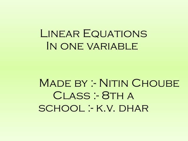 Linear Equation in one variable - Class 8 th Maths