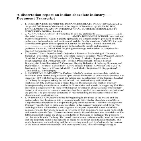 report on indian chocolate industry — Document Transcript