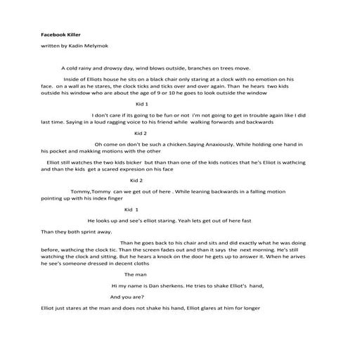 Facebook Killer Script-Not yet finshed 2nd Draft