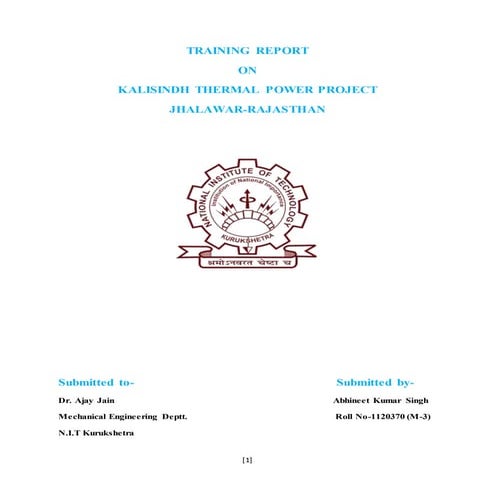 Summer Training Report On Kalisindh Thermal Power Plant