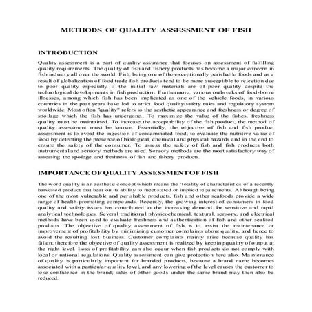 METHODS OF QUALITY ASSESSMENT OF FISH