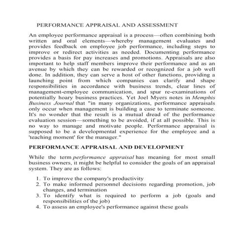 PERFORMANCE APPRAISAL AND ASSESSMENT
