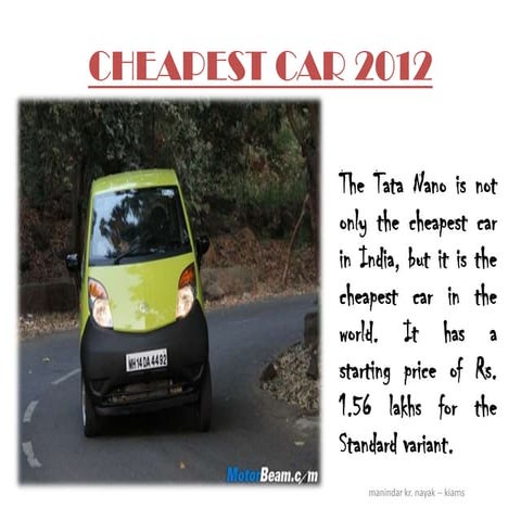 CHEAPEST CAR -2012 | PPTX