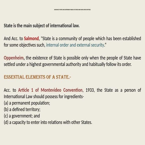 Nature of State: Different Kinds of State and Elements of State in International Law