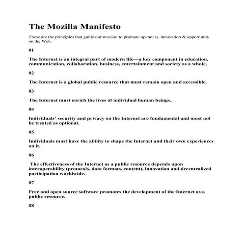 Mozilla Firefox 10 Principles