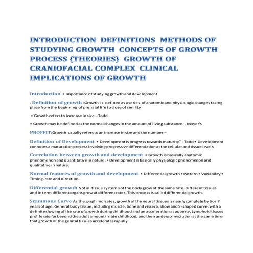 INTRODUCTION DEFINITIONS METHODS OF STUDYING GROWTH CONCEPTS OF GROWTH ...