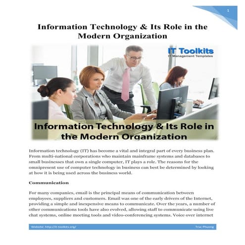 Information Technology & Its Role in the  Modern Organization