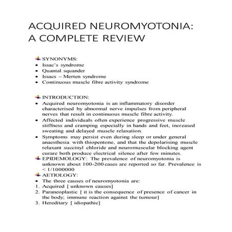 NEUROMYOTONIA : A COMPLETE REVIEW