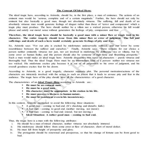 The concept of Ideal hero and Hamartia.