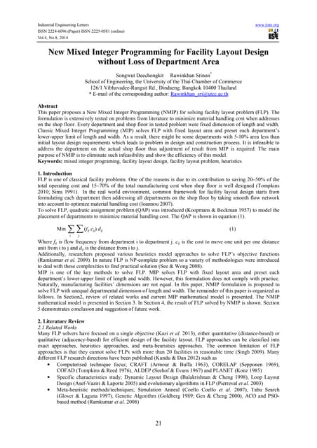 New mixed integer programming for facility layout design without loss ...
