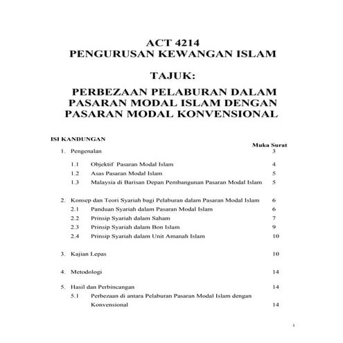 PERBEZAAN PELABURAN DALAM PASARAN MODAL ISLAM DENGAN PASARAN MODAL KONVENSIONAL 