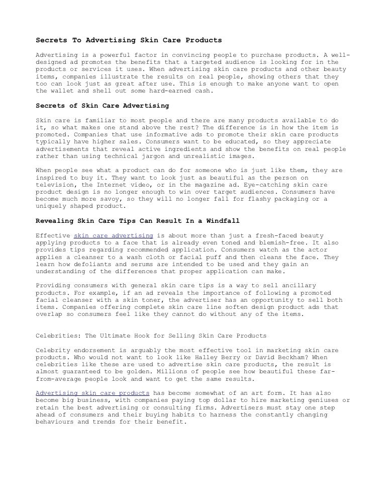 Secrets To Advertising Skin Care Products