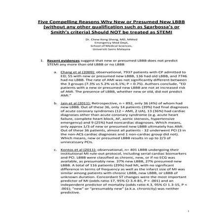 New or Presumed New LBBB To Be Treated As a STEMI Equivalent? A Contra Argument (Companion Notes)