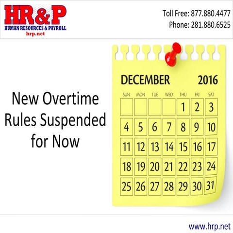 New Overtime Rules Suspended for Now