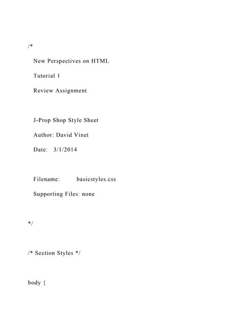 New Perspectives on HTML Tutorial 1 Review Assig.docx