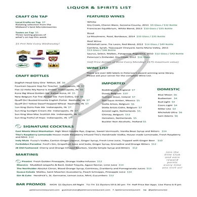 New peterson's liquor spirits menu may 2015