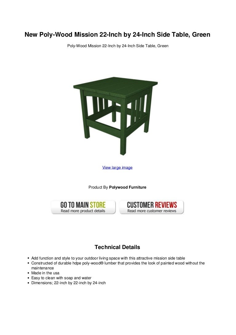 New Poly Wood Mission 22 Inch By 24 Inch Side Table Green