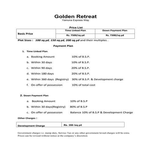 Golden retreat  100, 150, 200 sq.yd