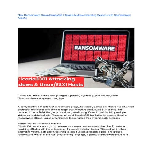 New Ransomware Group Cicada3301 Targets Multiple Operating Systems with ...