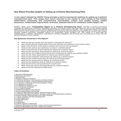 New report provides insights on setting up a perfume manufacturing plant