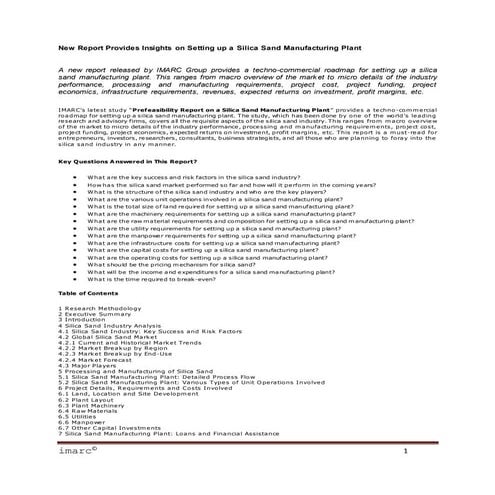 New report provides insights on setting up a silica sand manufacturing plant