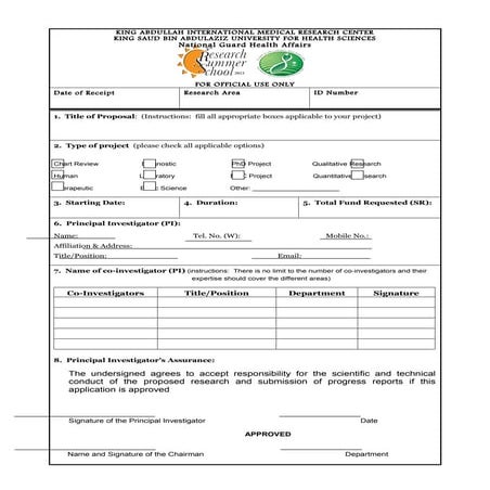 New research proposal form