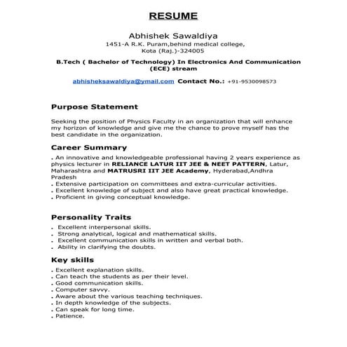 Resume format