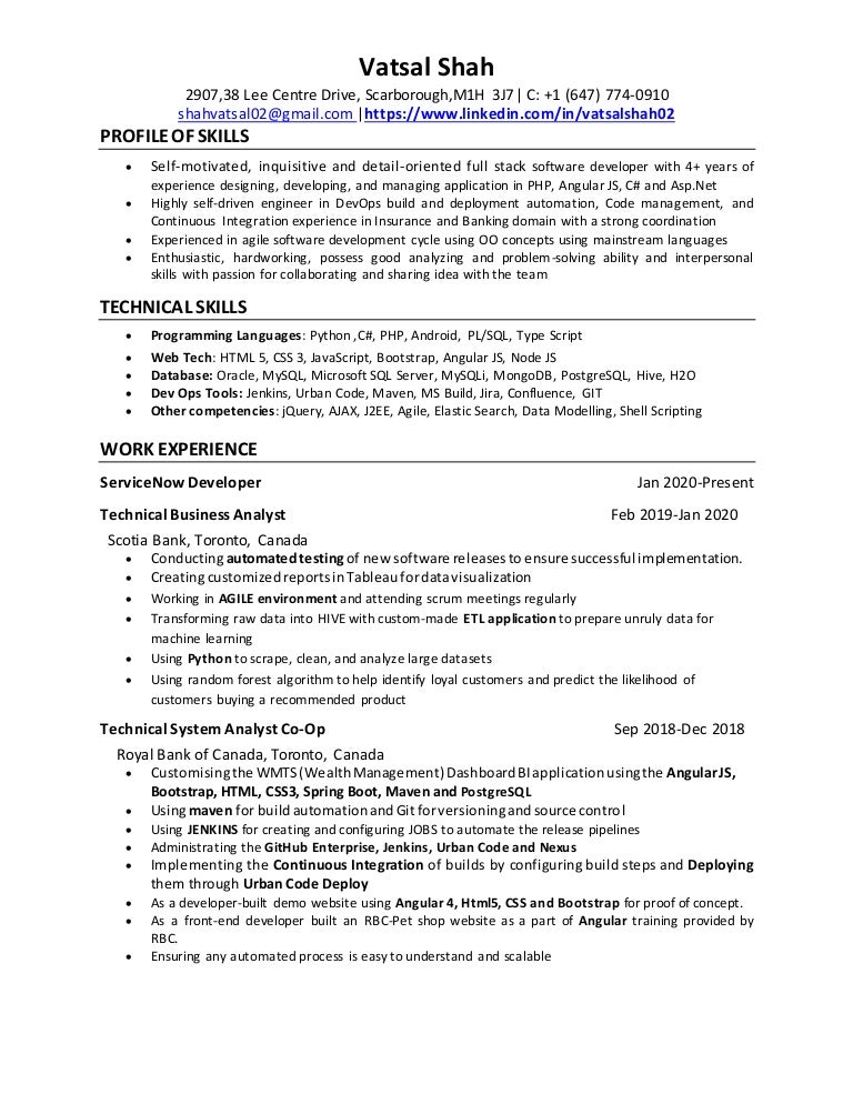 ServiceNow Developer Vatsal Resume
