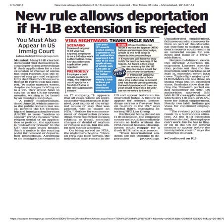 New rule allows deportation if h1b extension is rejected.