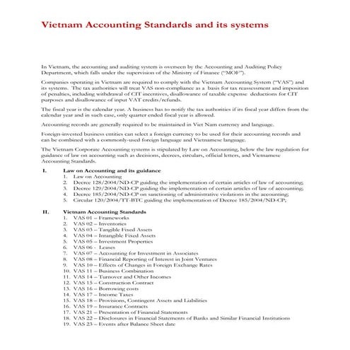 Vietnam accounting standards and system