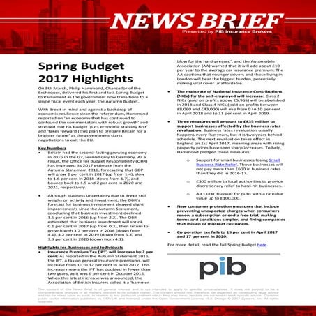 News brief - Spring Budget 2017 highlights