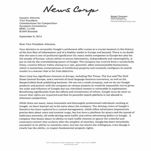 News corp eu letter