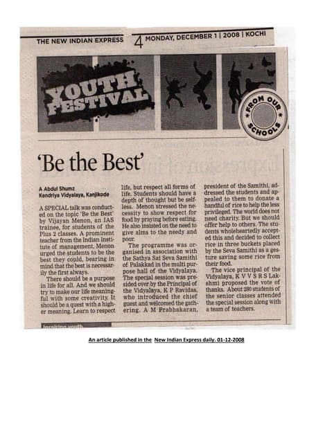 News cuttings about various programmes conducted & some articles.