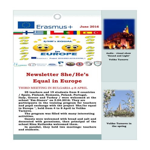 Newsleter third term- 2016, She/He is Equal in Europe, ERASMUS